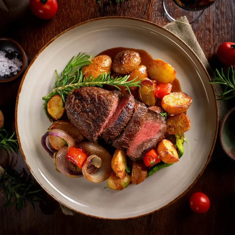 Recipe London Broil with Tomatoes and Onions and Potatoes