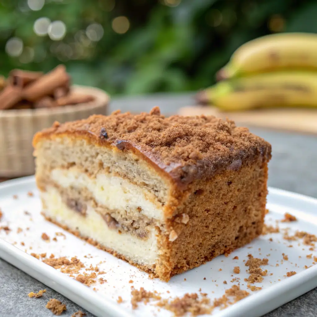 cream cheese banana bread with cinnamon topping