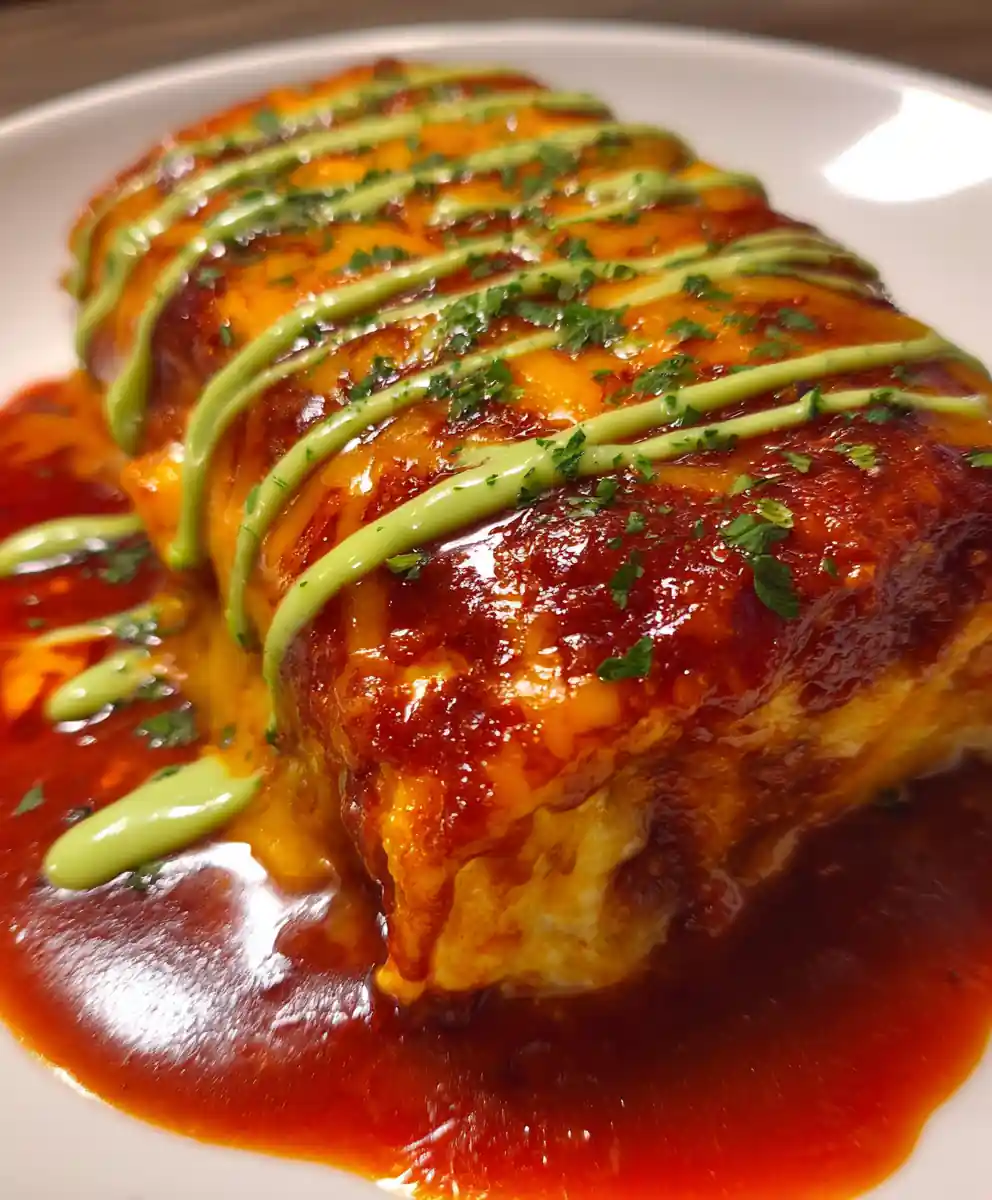 Wet Burrito Recipe Enchilada-Red Wet Burrito With Avocado Drizzle 5 wet burrito recipe Enchilada-Red Wet Burrito With Avocado Drizzle