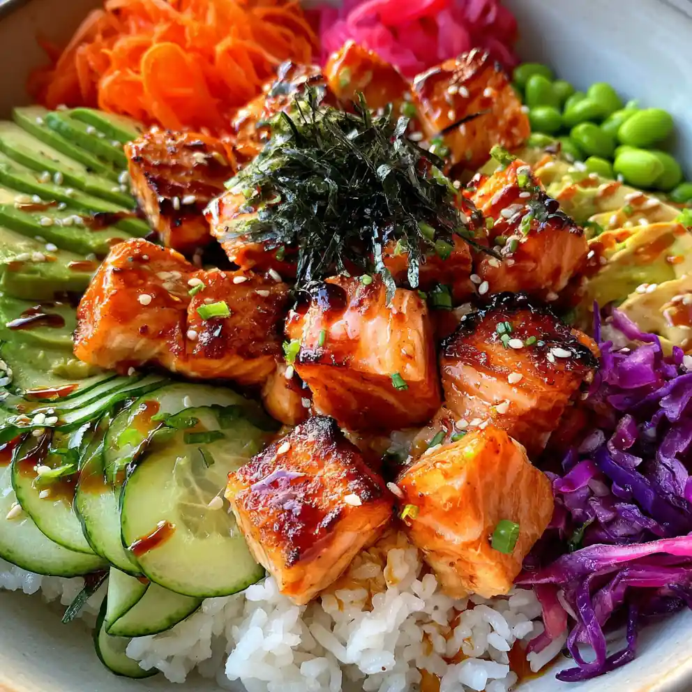 Sushi Bowl Recipe Rainbow Veg And Salmon Cubes 4 sushi bowl recipe Rainbow Veg and Salmon Cubes