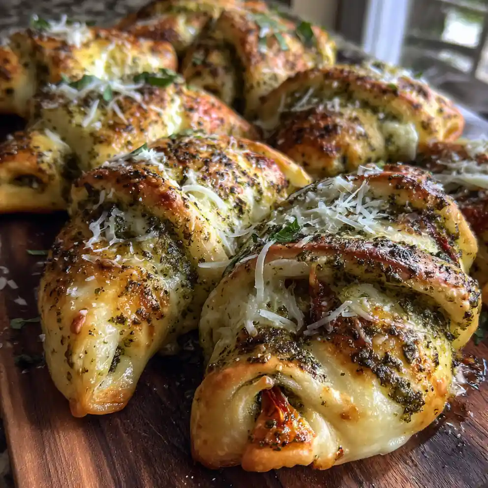 Basil Pesto Swirled Pizza Pockets With Garlic Olive Oil Glaze 4 Basil Pesto Swirled Pizza Pockets with Garlic Olive Oil Glaze