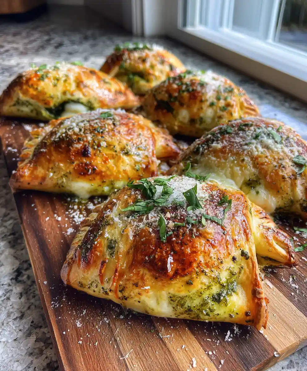 Basil Pesto Swirled Pizza Pockets With Garlic Olive Oil Glaze 5 Basil Pesto Swirled Pizza Pockets with Garlic Olive Oil Glaze