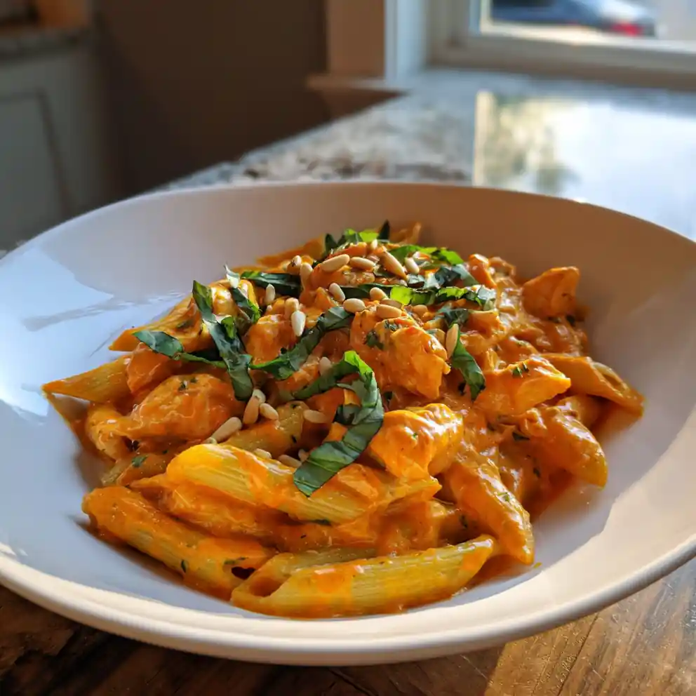 Chicken Penne With Roasted Red Pepper Cream Swirl 4 Chicken Penne with Roasted Red Pepper Cream Swirl