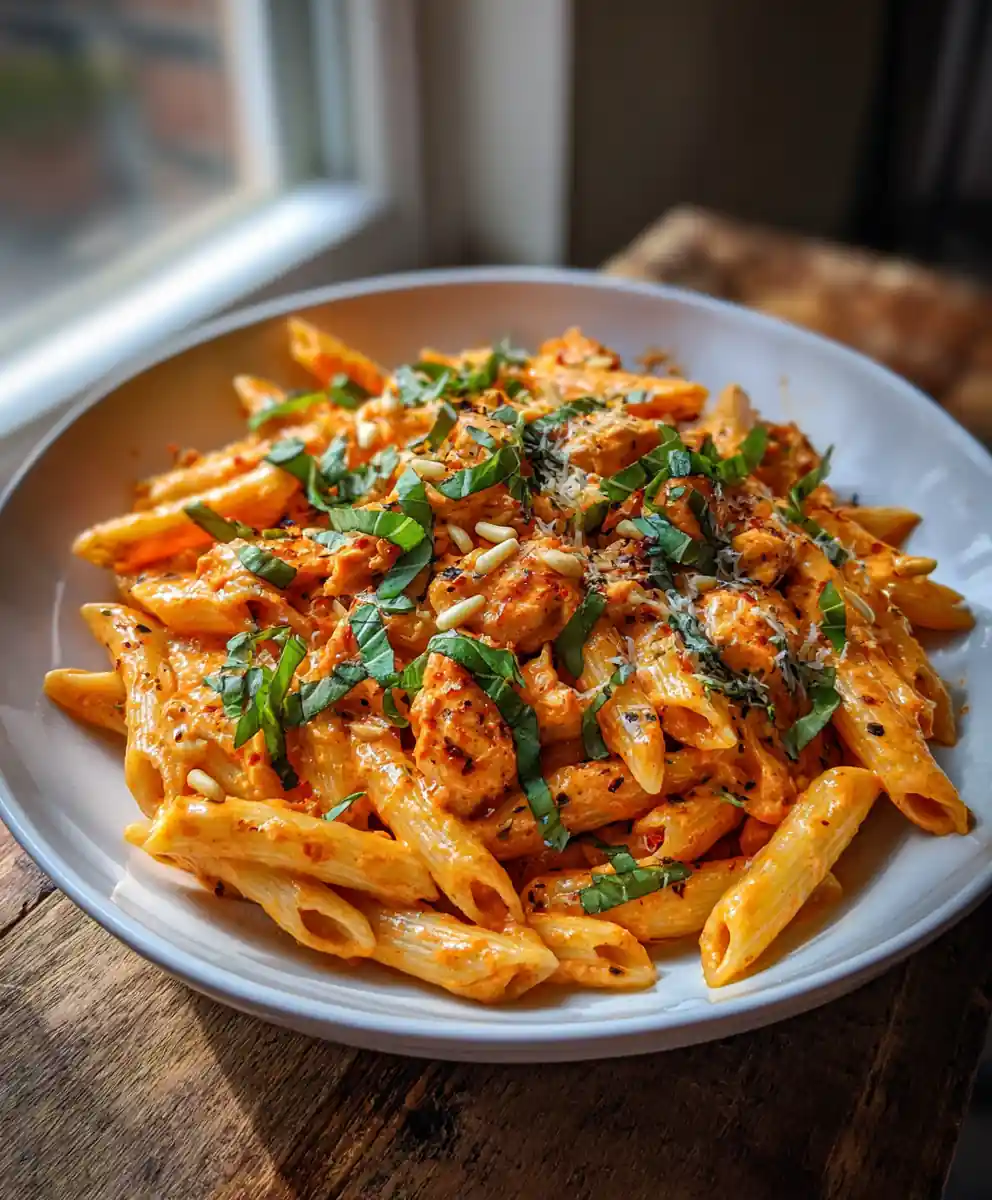 Chicken Penne With Roasted Red Pepper Cream Swirl 5 Chicken Penne with Roasted Red Pepper Cream Swirl