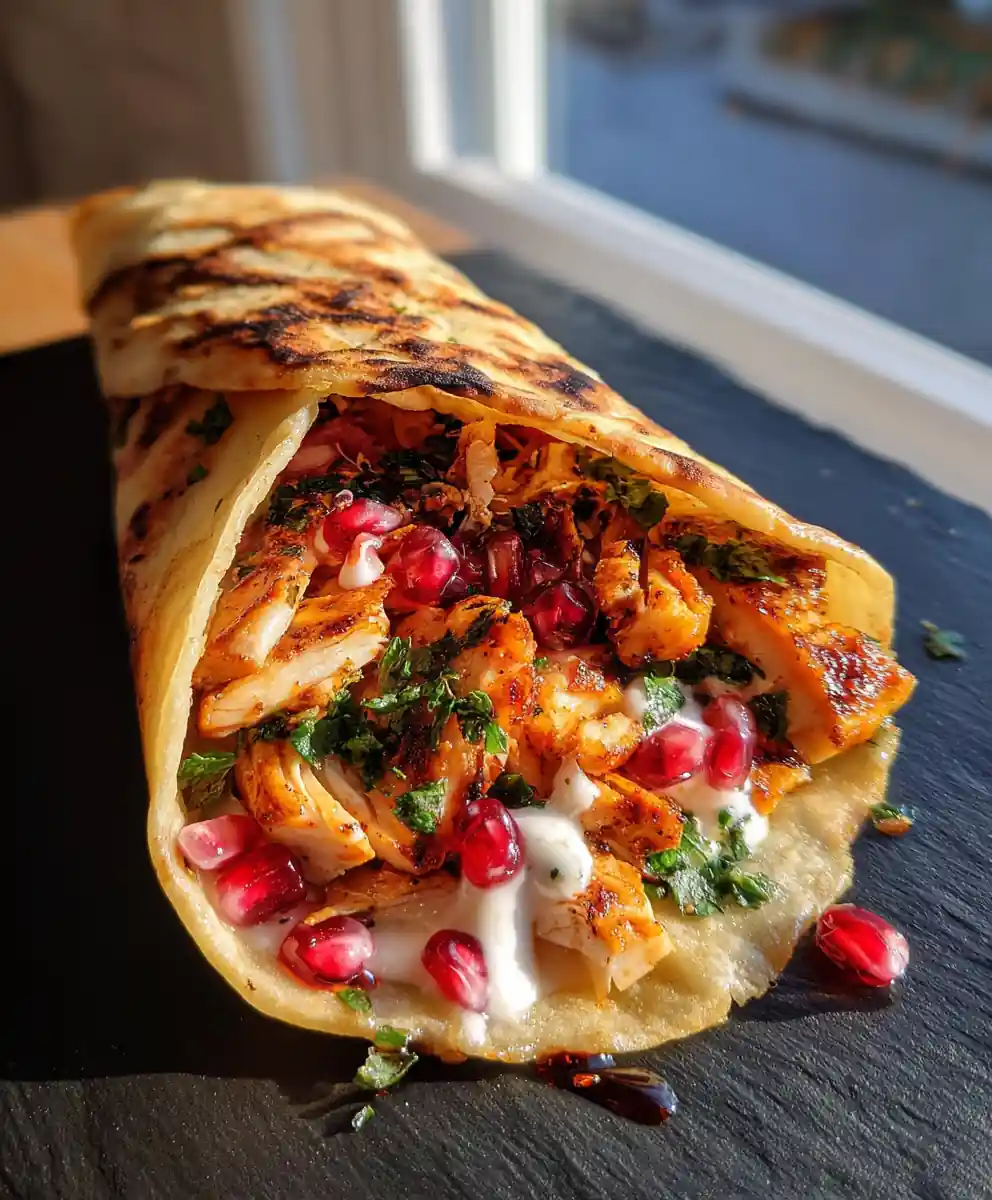 Chicken Shawarma With Creamy Garlic Sauce And Pomegranate Glazed Onion Ribbon 5 Chicken Shawarma with Creamy Garlic Sauce and Pomegranate Glazed Onion Ribbon