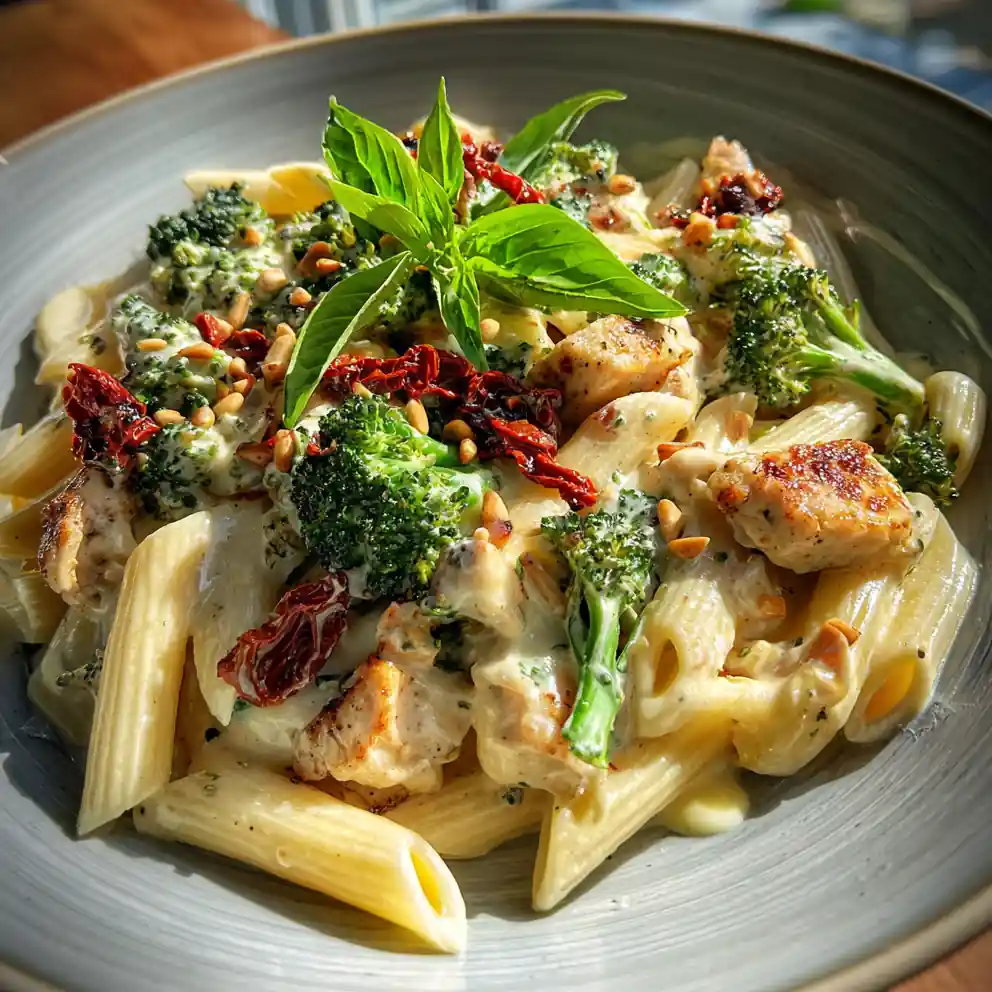 Creamy Broccoli Chicken Penne With Sun Dried Tomato Swirl 4 Creamy Broccoli Chicken Penne with Sun Dried Tomato Swirl