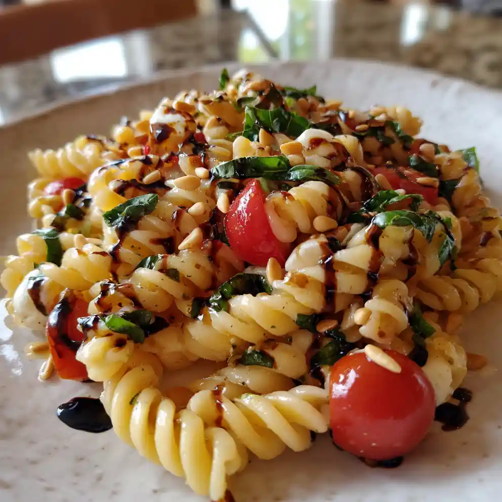 Lemon Basil Creamy Caprese Pasta Salad With Balsamic Drizzle 4 Lemon Basil Creamy Caprese Pasta Salad with Balsamic Drizzle