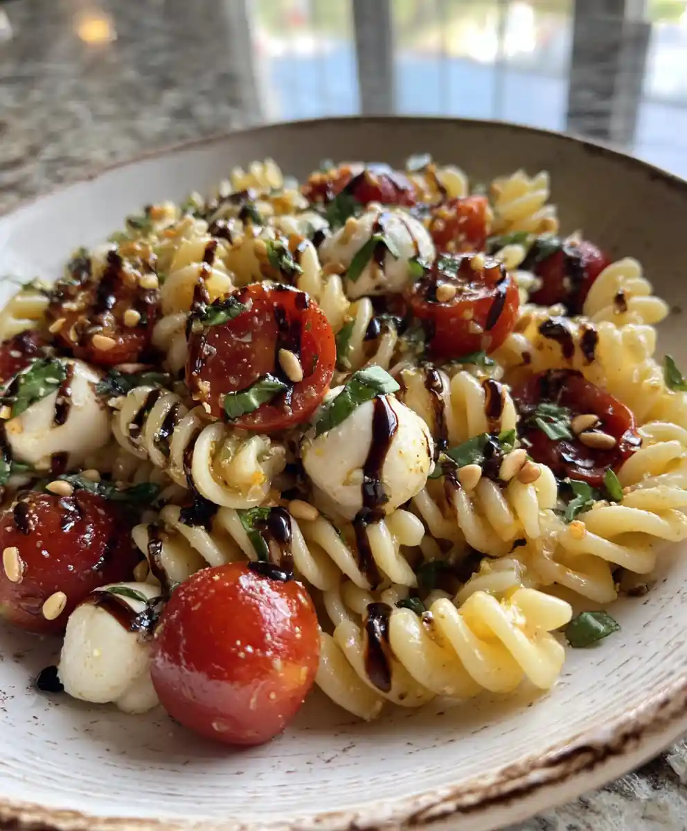 Lemon Basil Creamy Caprese Pasta Salad With Balsamic Drizzle 5 Lemon Basil Creamy Caprese Pasta Salad with Balsamic Drizzle