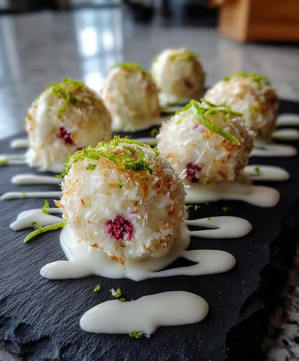 Lime Zest White Chocolate Drizzled Raspberry Coconut Balls 5 Lime Zest White Chocolate Drizzled Raspberry Coconut Balls