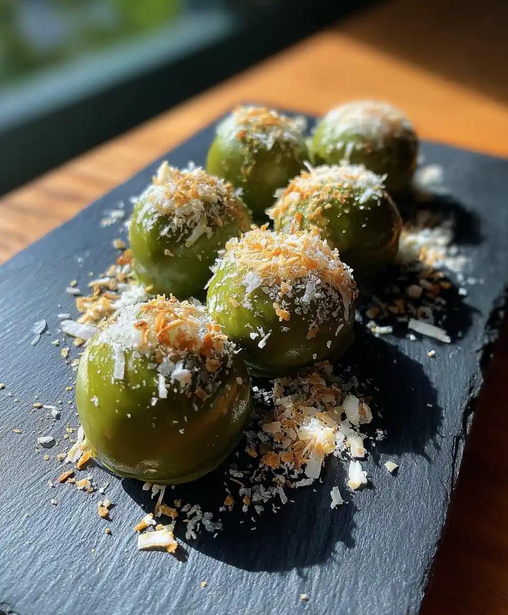 Matcha Coated Peanut Butter Truffles With Toasted Coconut 5 Matcha Coated Peanut Butter Truffles with Toasted Coconut