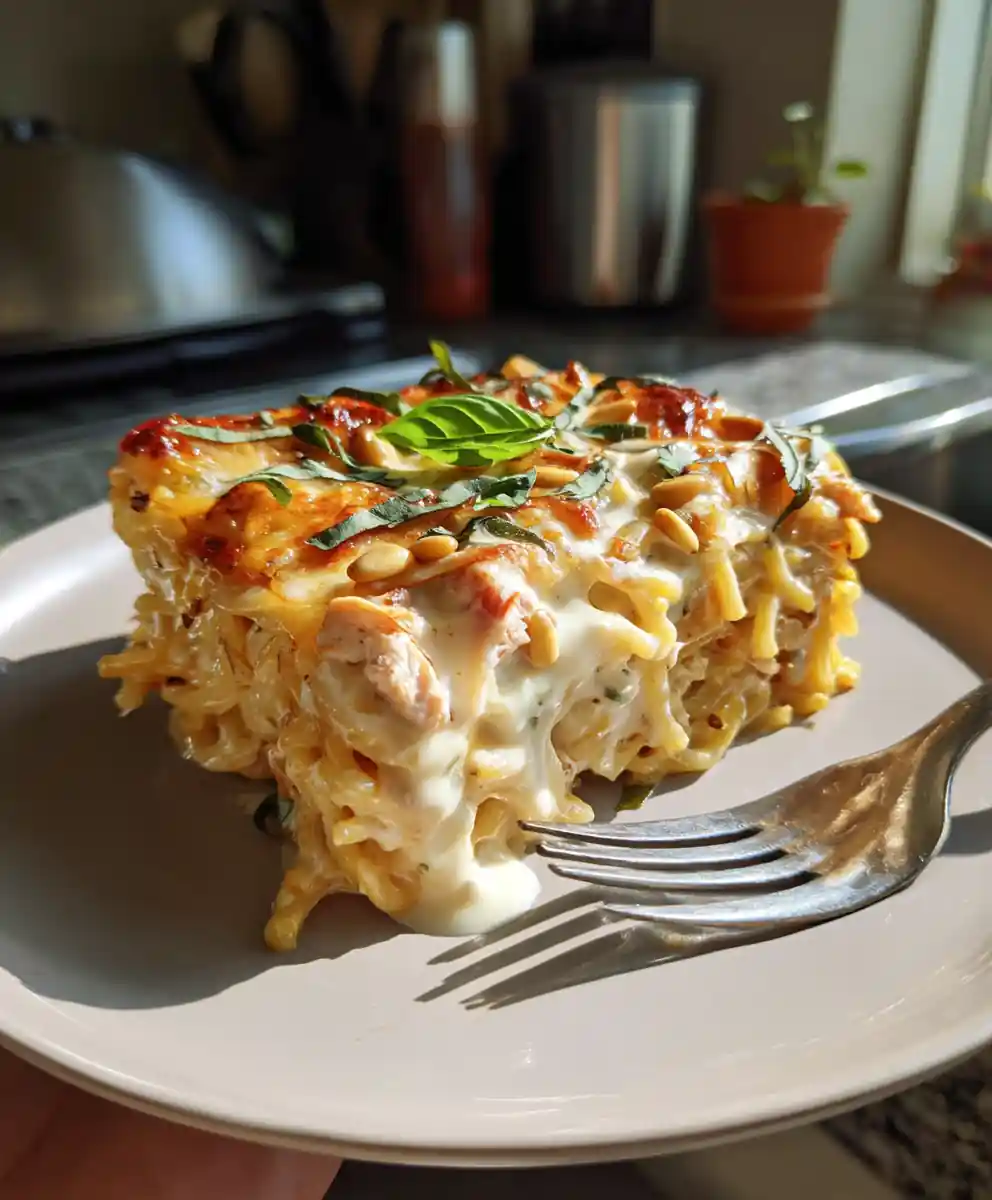 Monterey Style Chicken Spaghetti With Roasted Red Pepper Cream Swirl 5 Monterey Style Chicken Spaghetti with Roasted Red Pepper Cream Swirl