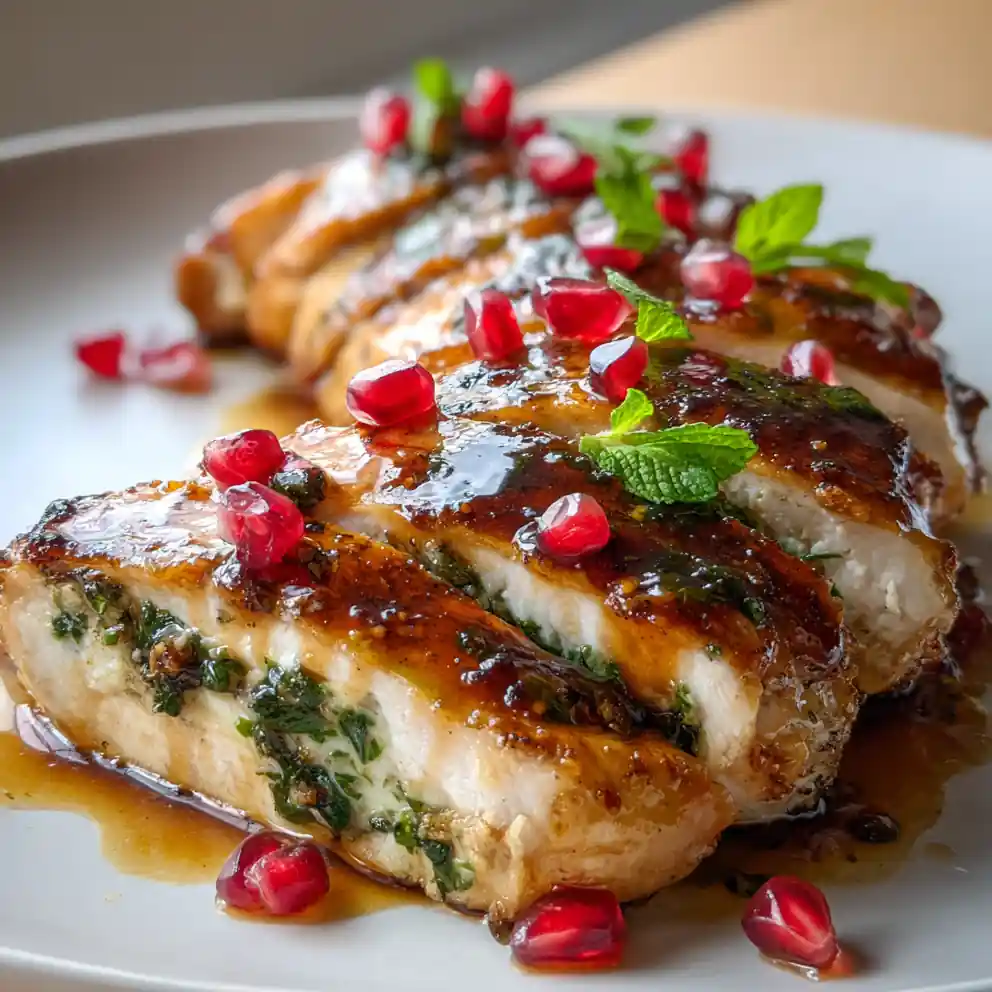 Pomegranate Glazed Chicken Breasts Stuffed With Spinach And White Cheddar 4 Pomegranate Glazed Chicken Breasts Stuffed with Spinach and White Cheddar
