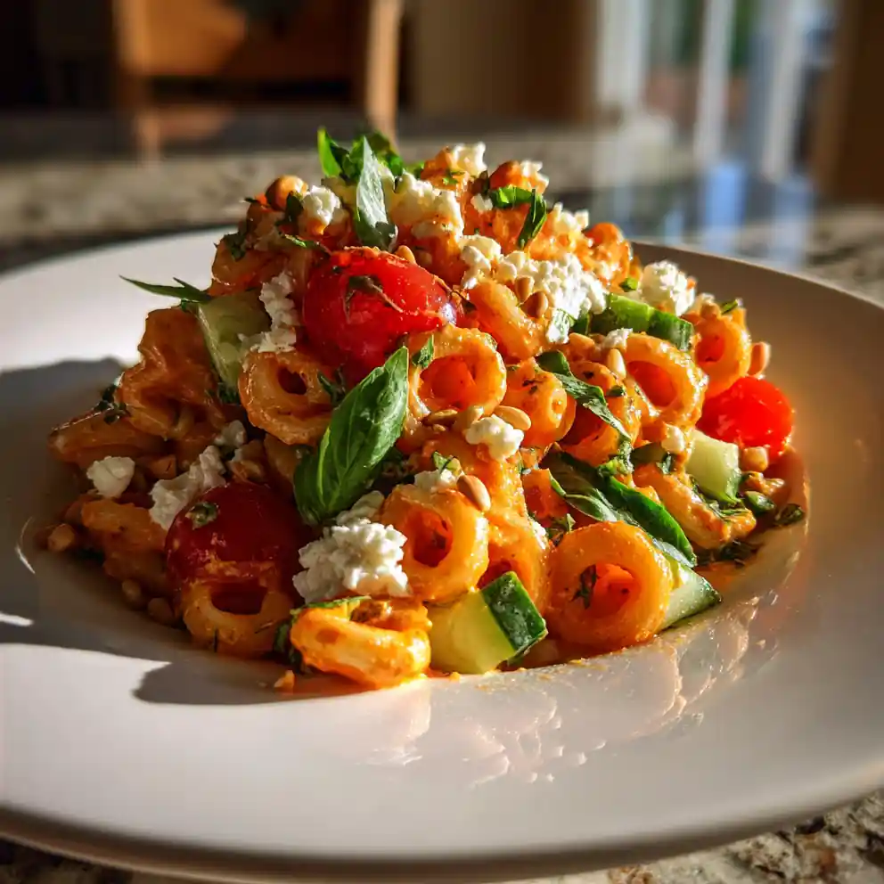Roasted Red Pepper & Basil Pesto Ditalini Pasta Salad 4 Roasted Red Pepper & Basil Pesto Ditalini Pasta Salad