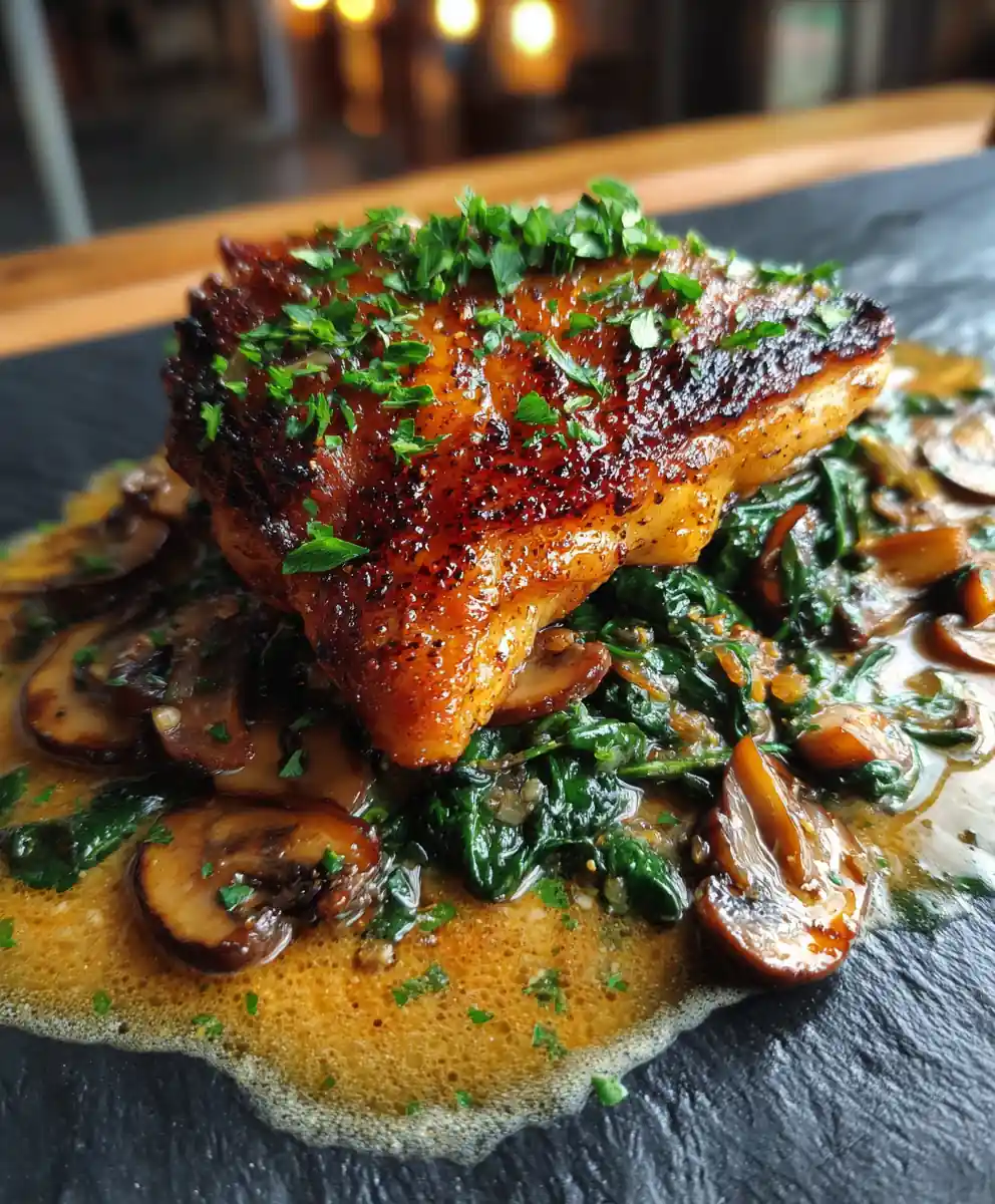 Smothered Chicken With Creamed Spinach, Smoked Turkey & Mushrooms 5 Smothered Chicken with Creamed Spinach, Smoked Turkey & Mushrooms