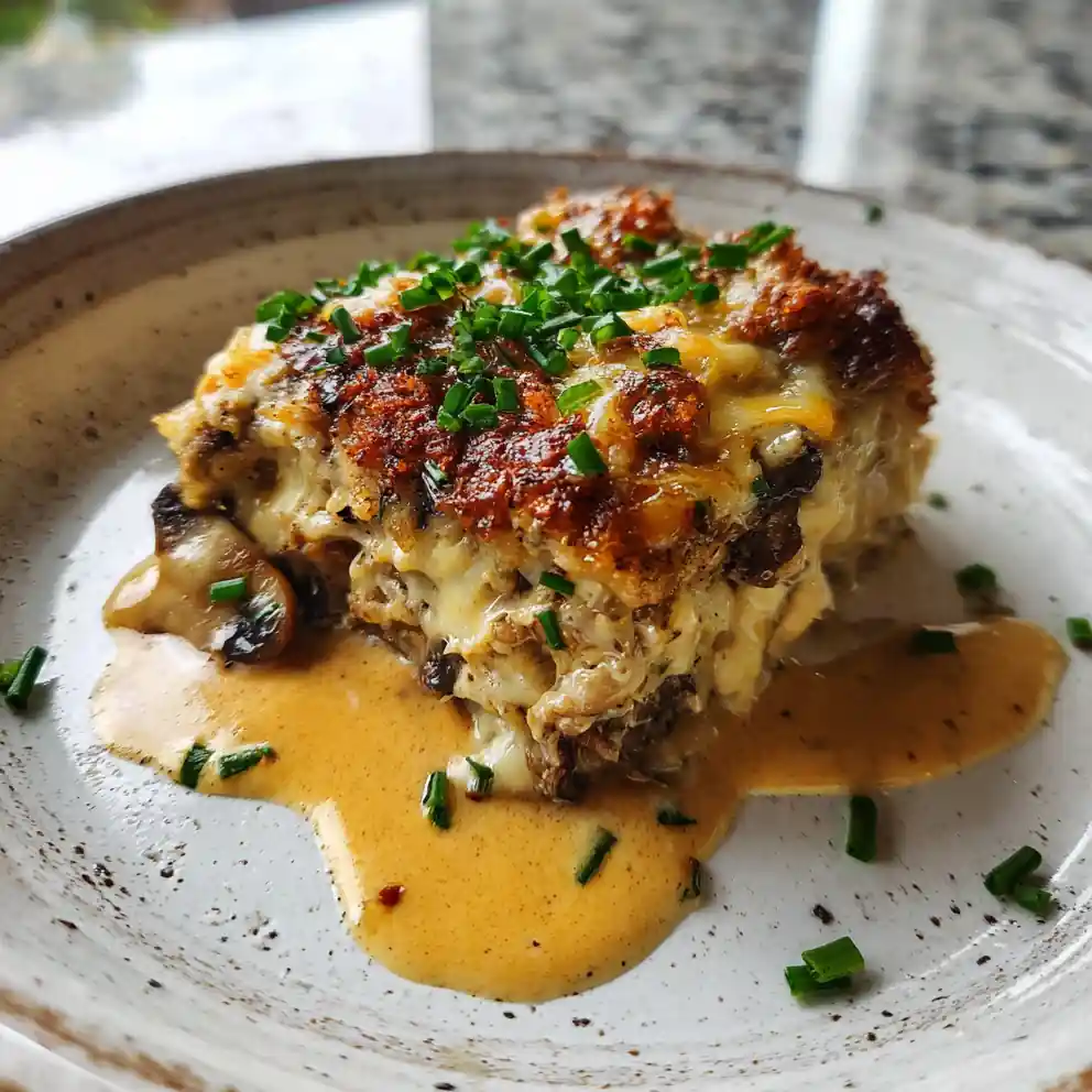 Mushroom Swiss Burger Casserole With A Golden Mustard Cream Swirl 4 Mushroom Swiss Burger Casserole With A Golden Mustard Cream Swirl