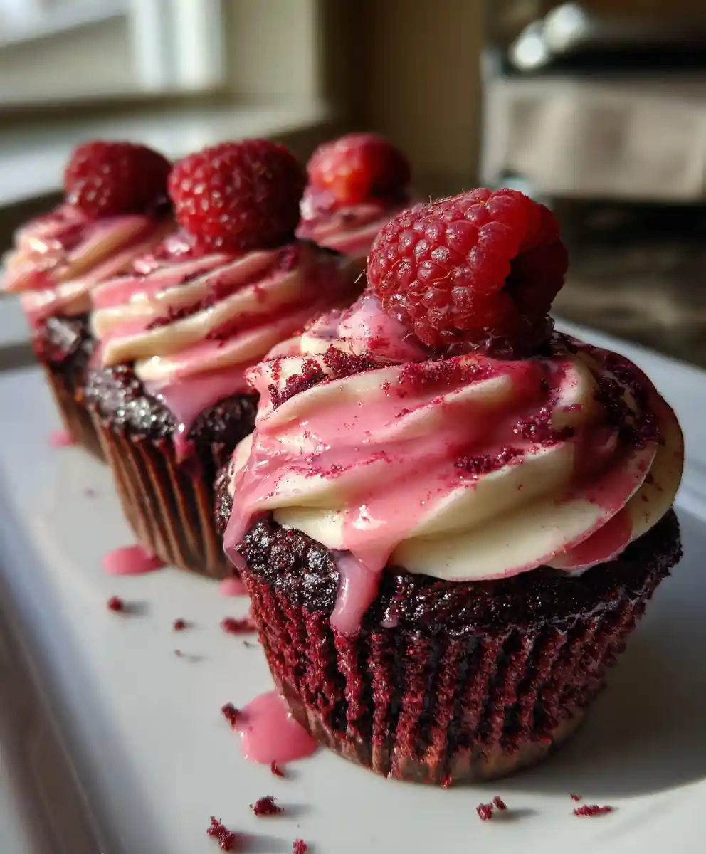 Raspberry Swirled Red Velvet Cupcakes With Glossy Berry Glaze 5 Raspberry Swirled Red Velvet Cupcakes With Glossy Berry Glaze