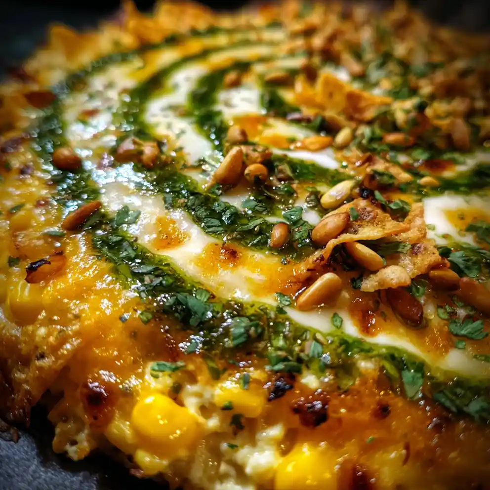 Cheesy Crack Corn Dip With Cilantro Lime Drizzle