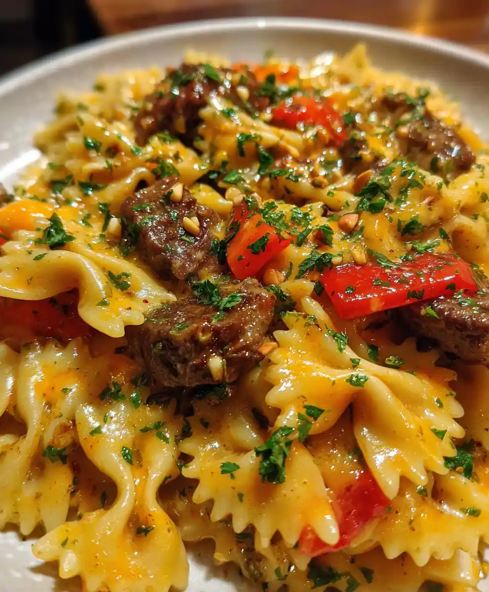 Garlic Butter Beef & Cheesy Bowtie Pasta 5 Garlic Butter Beef & Cheesy Bowtie Pasta