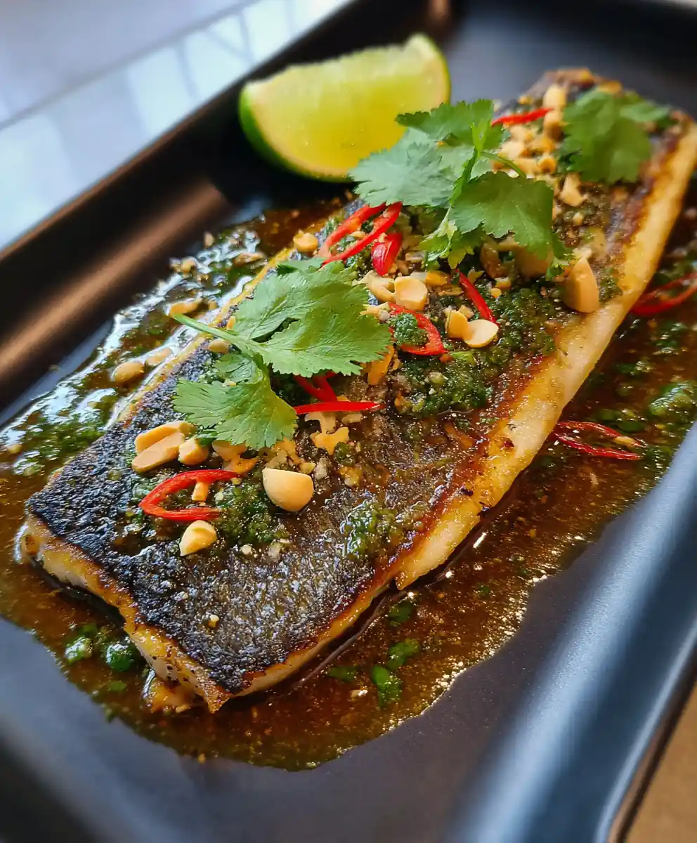 Grilled Sea Bass On Plancha With Savory Thai Sauce 5 Grilled Sea Bass On Plancha With Savory Thai Sauce