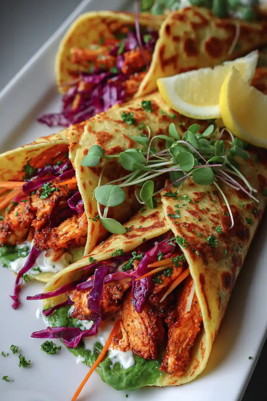 High Protein Crispy Cottage Cheese Flatbread Chicken Wraps