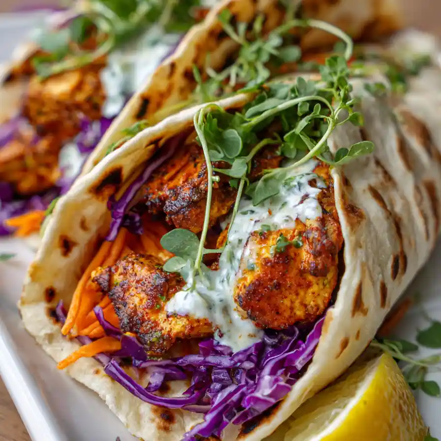 High Protein Crispy Cottage Cheese Flatbread Chicken Wraps