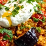 Herzhafter Bulgur mit Auberginen, Tomaten und cremigem Joghurt 4 Herzhafter Bulgur mit Auberginen, Tomaten und cremigem Joghurt