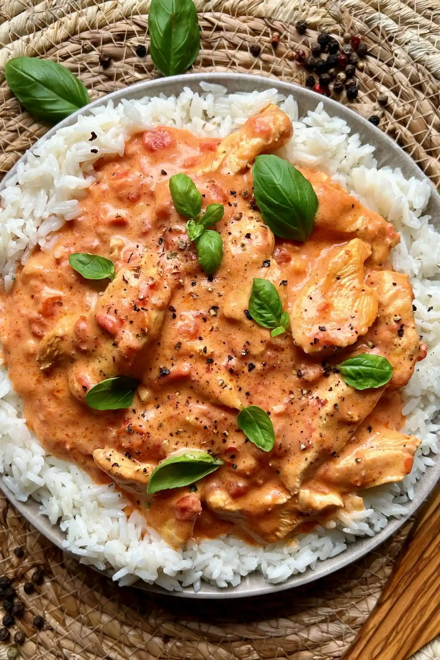 Proteinreiches Hähnchen mit Reis in cremiger Tomatensoße 3 Recipe image