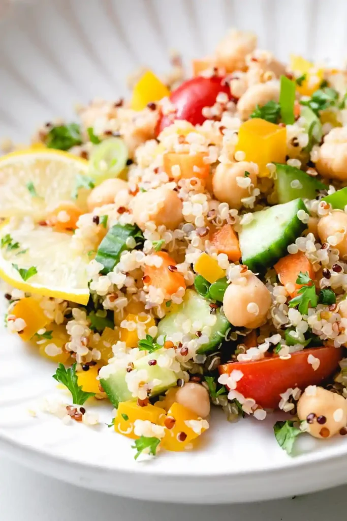 Zitroniger Quinoa-Kichererbsensalat mit frischem Gemüse