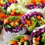 Frische Vietnamesische Sommerrollen mit cremiger Erdnusssauce 4 Frische Vietnamesische Sommerrollen mit cremiger Erdnusssauce