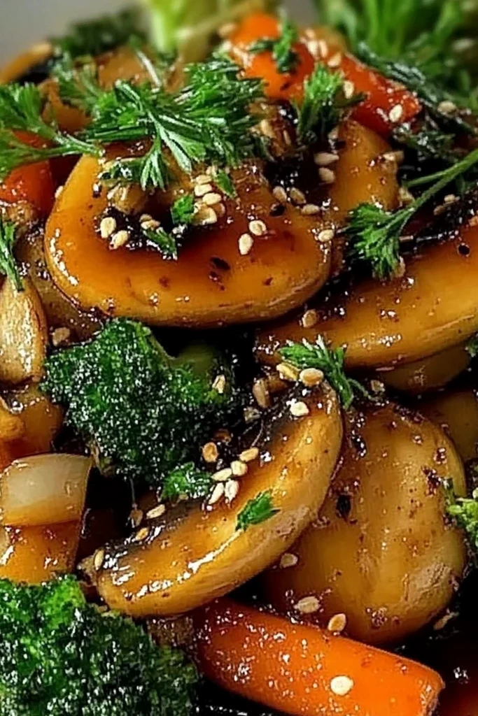 Bunte Gemüsepfanne mit Brokkoli, Karotten und Champignons 3 Recipe image