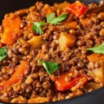 Herzhafte Linsenpfanne mit buntem Gemüse und Kartoffeln 4 Herzhafte Linsenpfanne mit buntem Gemüse und Kartoffeln