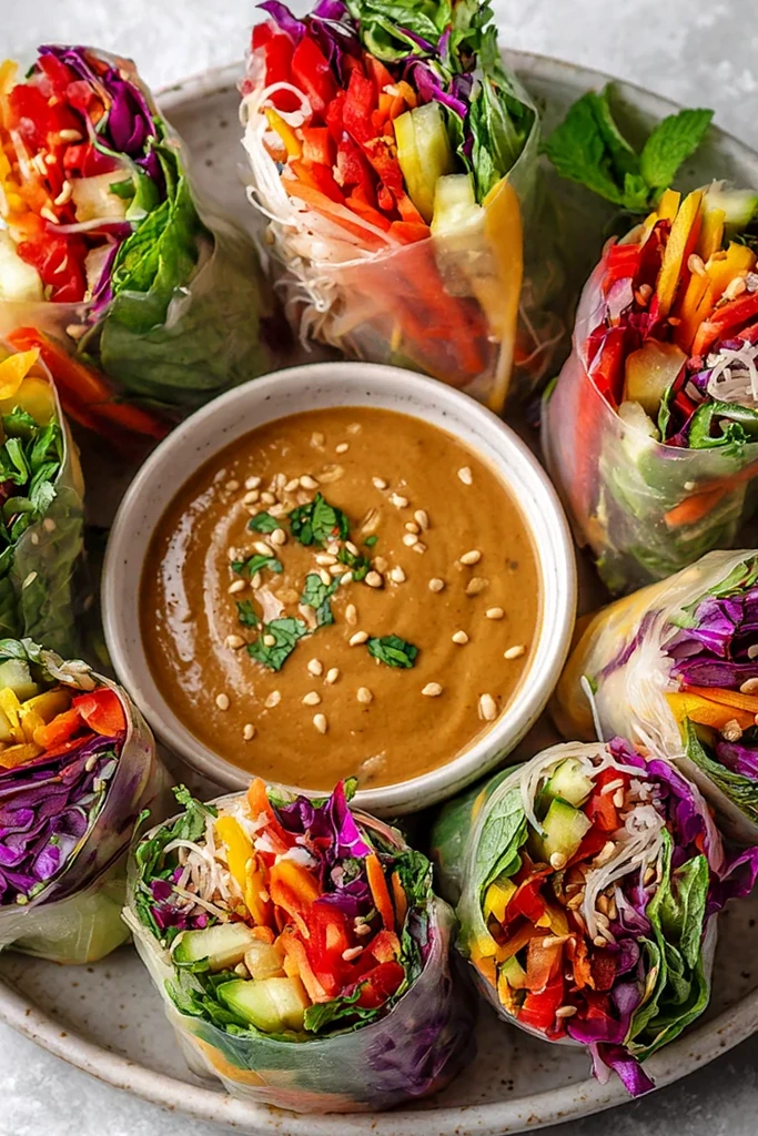 Regenbogen-Gemüserollen aus Reispapier mit Erdnusssauce 3 Recipe image