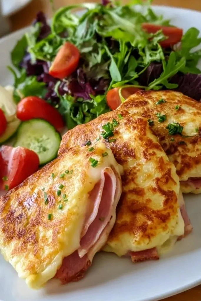 Low Carb Schinken-Mozzarella-Pfannkuchen mit Salat 3 Low Carb Schinken-Mozzarella-Pfannkuchen mit Salat